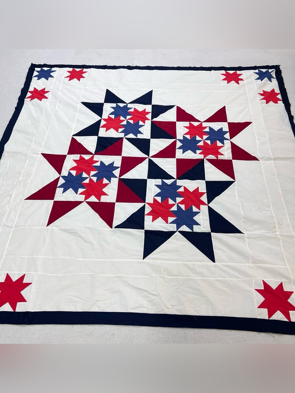 Handmade Patriot stars Patchwork Cotton Quilt Top/Topper Machine pieced 86x86”